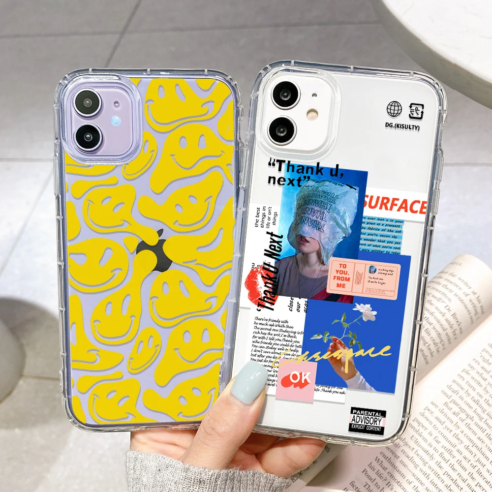 

Clear Coque For iPhone 11 12 Case iPhone 13 Pro Max Funda Iphone11 XR 12 13 Mini X XS 6s 7 8 Plus SE 2020 Capa Smiley Soft Cover