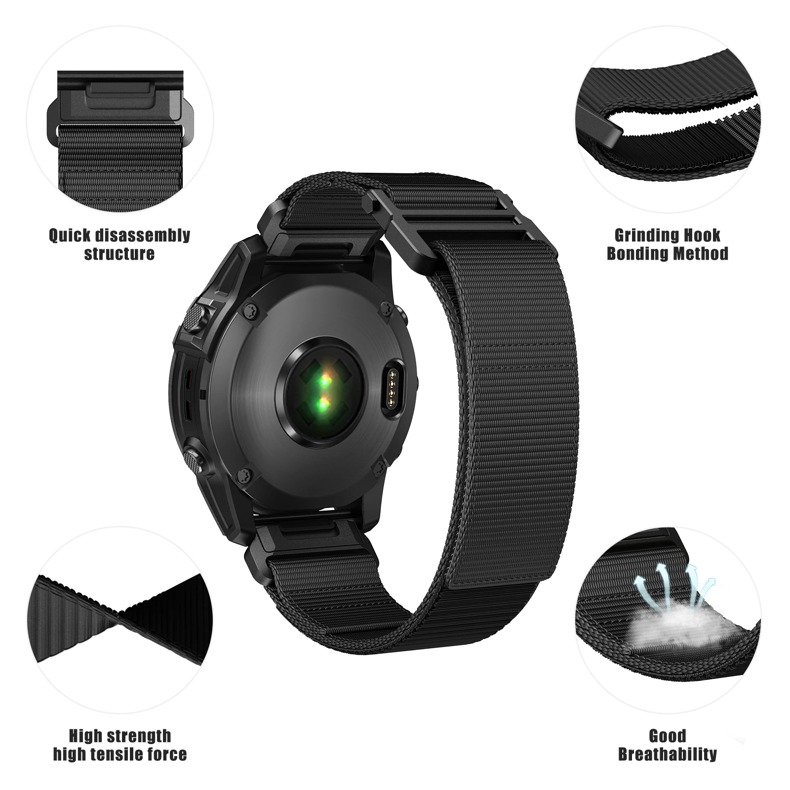 Tactix 22mm 26mm Sticky Braided Strap Fenix 7X 6X Pro 5X Nylon Strap 945 955 Instinct Quick Release Replacement wristband