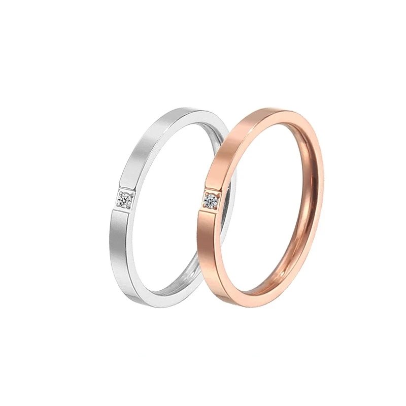 

Titanium rings 18K One diamond finger Up EMAS lover pair female rings