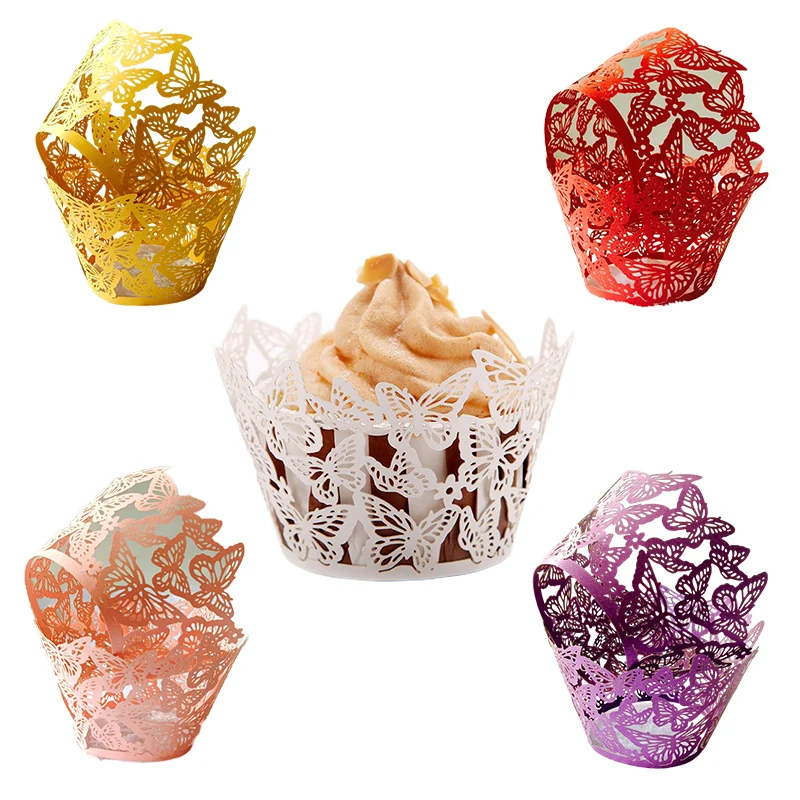 

50pcs Laser Cut Butterfly Cupcake Wrappers Cases Muffin Paper Cup Cake Wedding Baby Girl Birthday Shower Party Cake Decoration