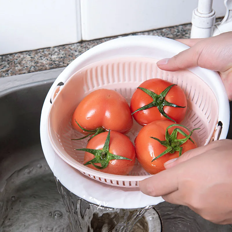 

Double Layer Vegetable Fruit Drainer Basket Kitchen Cleaning Drain Colander Bowls Gadgets Washing Storage Filter Strainer Basket