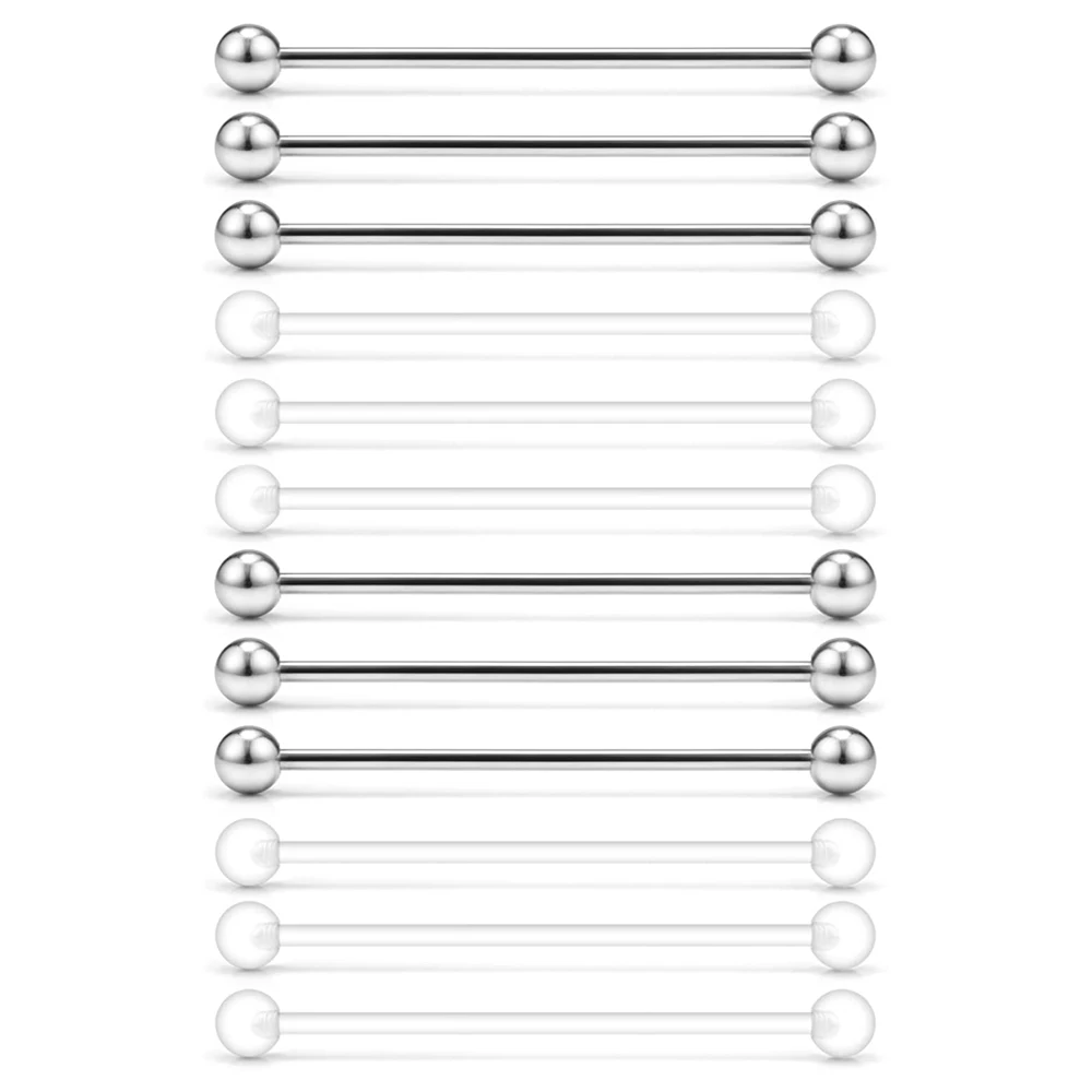 

Прозрачная акриловая штанга Bioflex и из нержавеющей стали, Промышленная Штанга, брикет, ювелирные изделия для пирсинга тела, 12 шт., 14 г