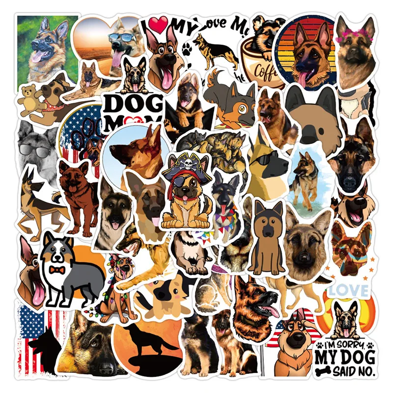 

50Sheets Creative DIY German Shepherd Doodle Pet Stickers Suitcase Helmet Refrigerator Notebook Stickers Children's Gift