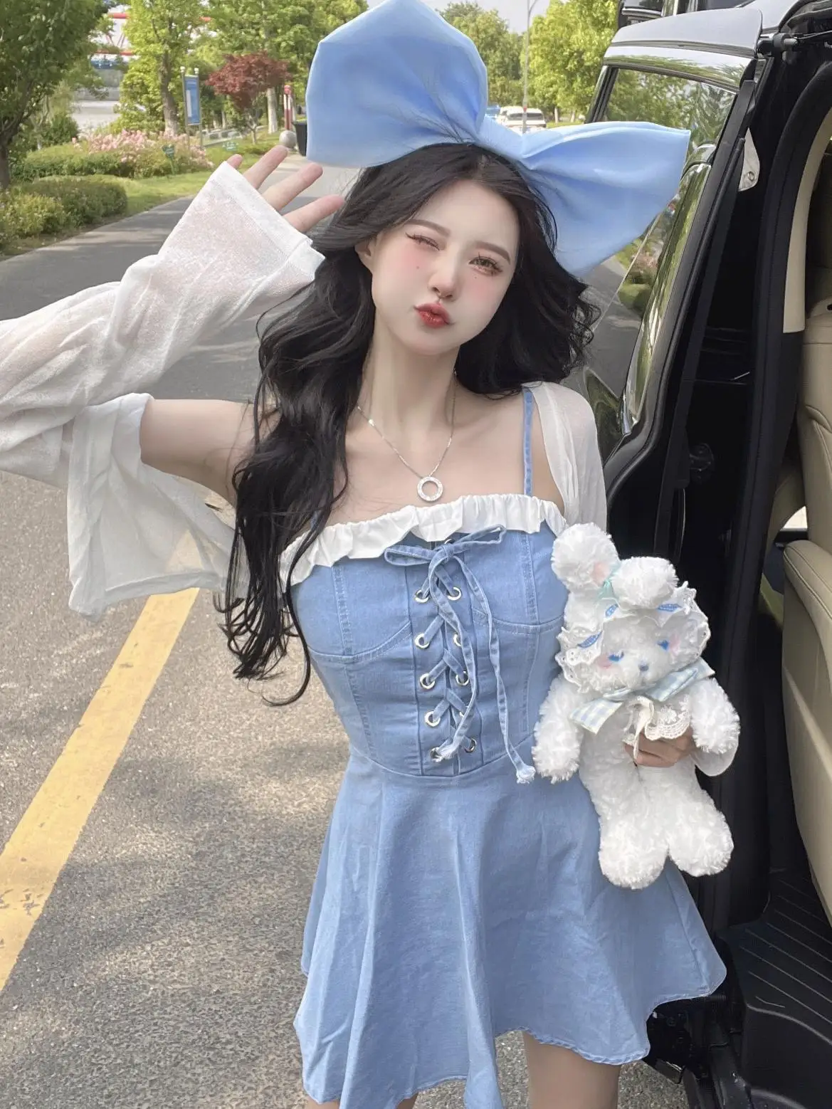 

Make the firm offers to cultivate one's morality pinched thin waist belt blue denim dress condole belt skirt in summer air condi