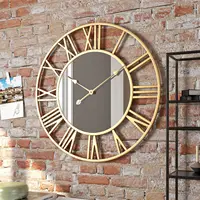 Wall Clock Modern Design Retro Round Iron Mirror Art Hollow Metal Wall Clock Nordic Roman Numeral Clock Living Room Decor