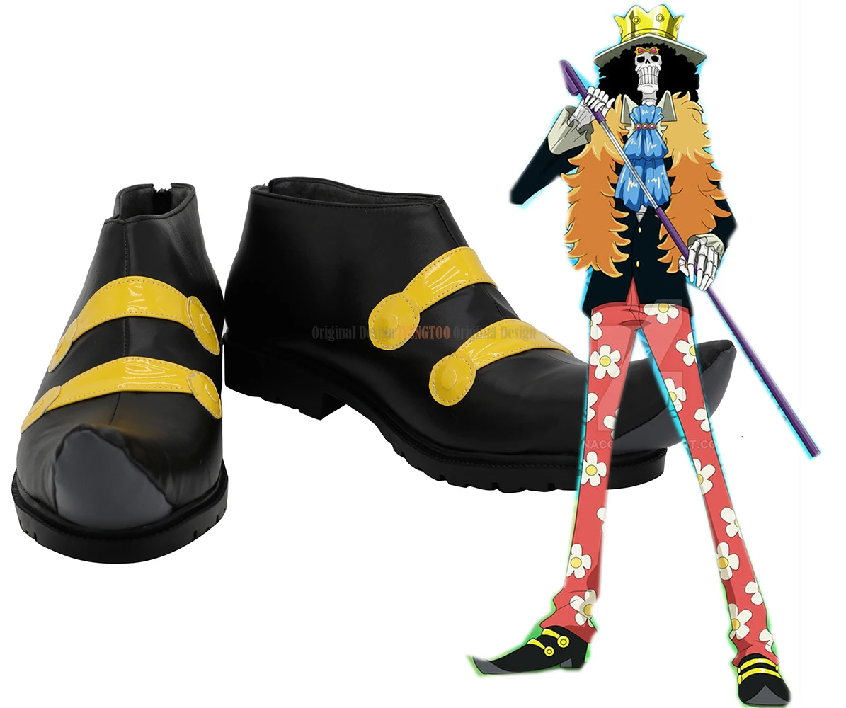 Soul King Brook Shoes Cosplay Anime One Piece Brook Cosplay Shoes Black Boots Custom Made Any Size