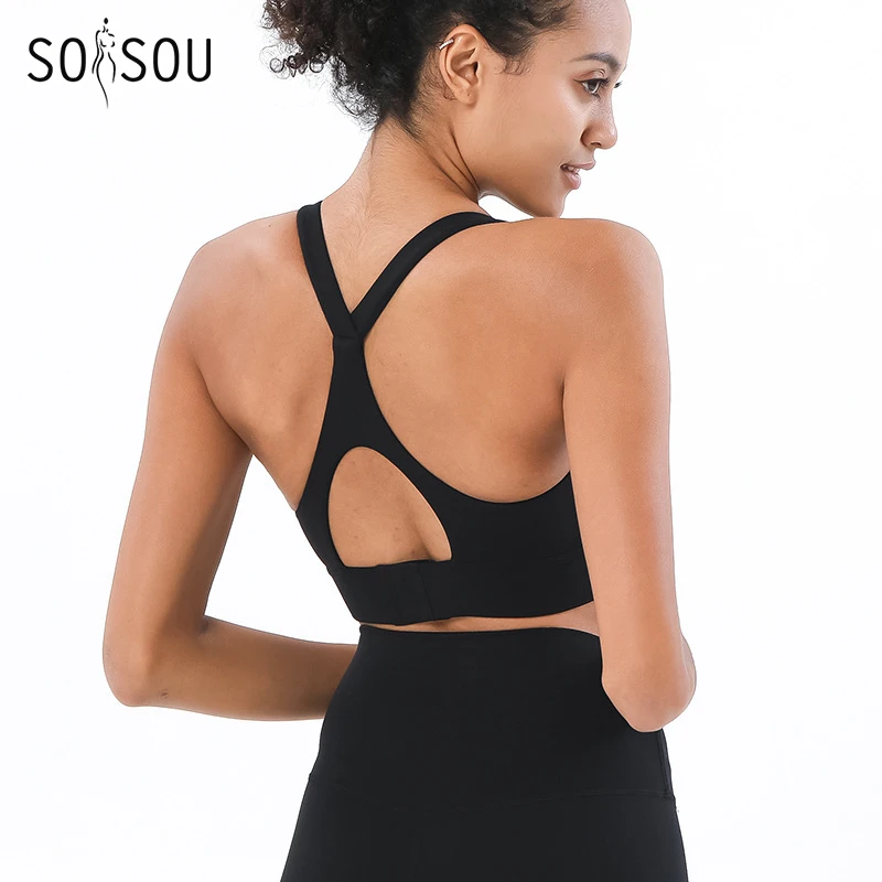 SOISOU New Training Women Top Bra Underwear Gym Yoga Fitness Women's Bra Buckle Shockproof Strong Holding Sports Bra 5 Colors