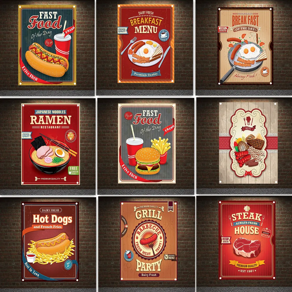 

Hamburger Hot Dog Pizza Sausages RAMEN Fast Food Poster Wall Hanging Flag Tapestry Restaurant Kitchen Decor Banner Wall Painting