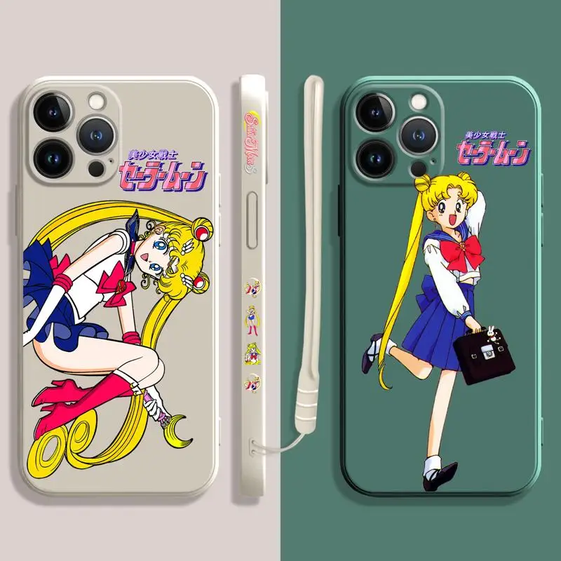 

Square Liquid Case For Apple iPhone 14 13 12 11 Pro Max 13 12 Mini XS XR X 7 8 6 6S 5 5S Plus Beautiful Girl Sailor-Moon Cover
