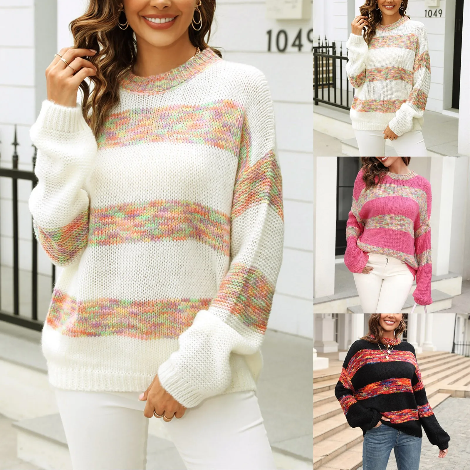 

Женский трикотажный свитер с круглым вырезом, с длинным рукавом