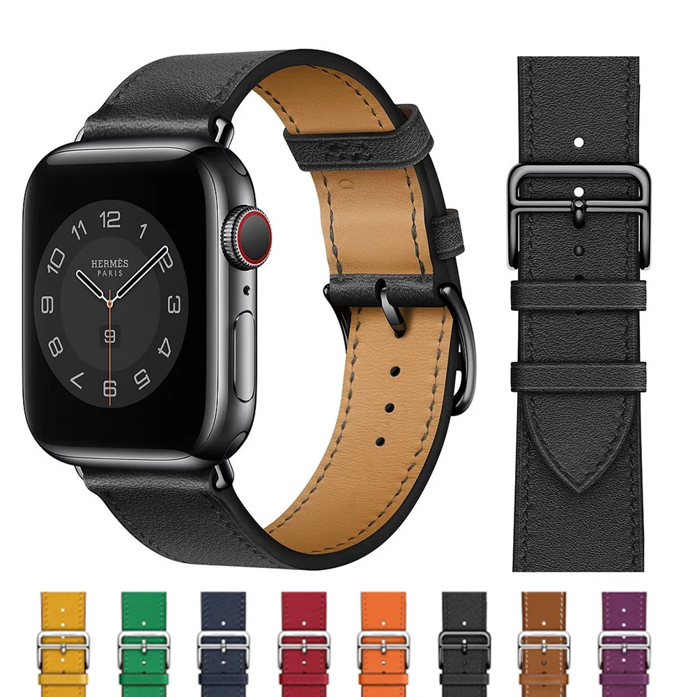 

Leather strap for Apple watch Band 38mm 40mm 41mm 42mm 44mm 45mm business leather iwatch 7 6 5 4 3 2 1 SE strap