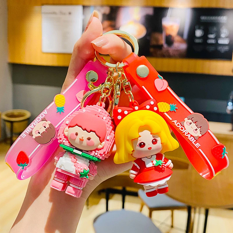 

Creative Strawberry Boy Girl A Pair of Cute and Exquisite Car Key Chain Bag Pendant Couple Small Gift Pvc