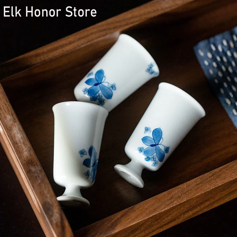 

2pc/Set 40ml Boutique Pure Hand Painted Love Of Butterfly Ar Ceramic Teacup Household Small High Foot Cup Kung Fu Tea Master Cup