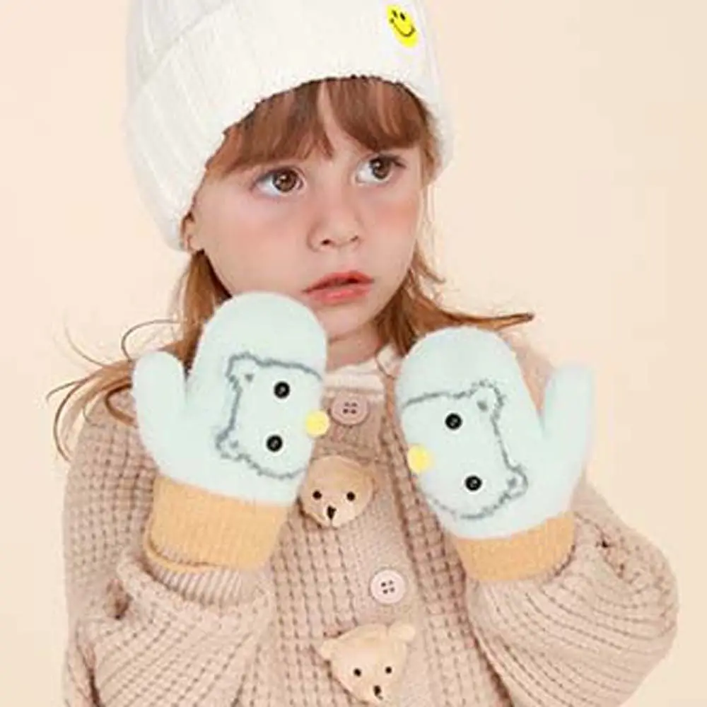 

Зимние ветрозащитные плюшевые плотные детские перчатки с мультяшным медведем, подвесные шейные Перчатки, варежки с закрытыми пальцами, детские перчатки