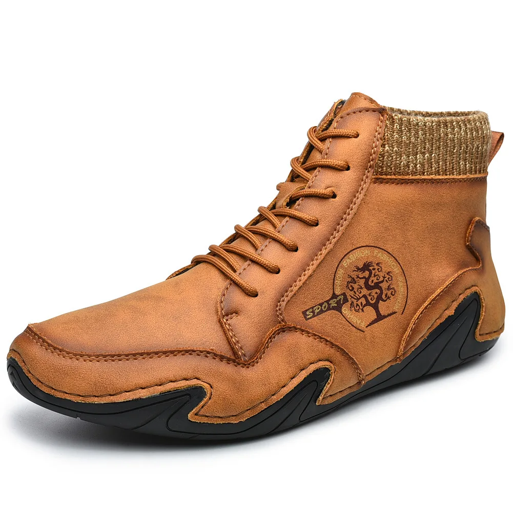 

Outdoor Warm Men's Riding Boots Plus Size Men's Shoes Fleece Boots Men's Stitched Autumn Mid-top Boots