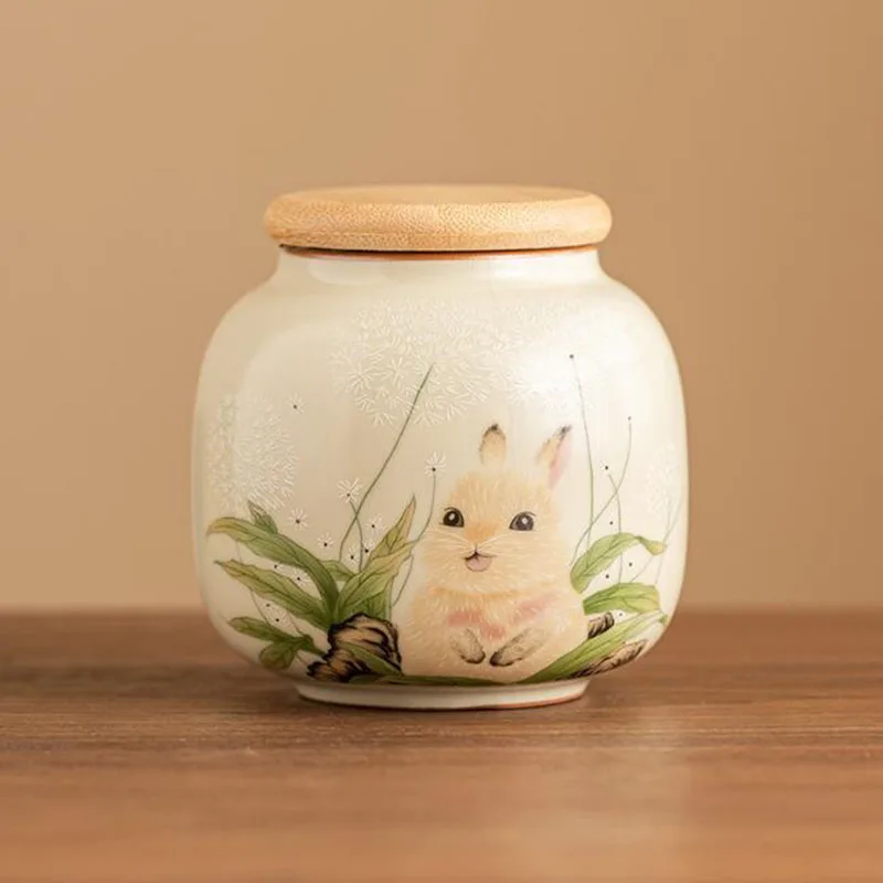 Бежевый Ruyao Cat Rabbit Animal Pattern Чайная кедди Герметичная банка для хранения чая