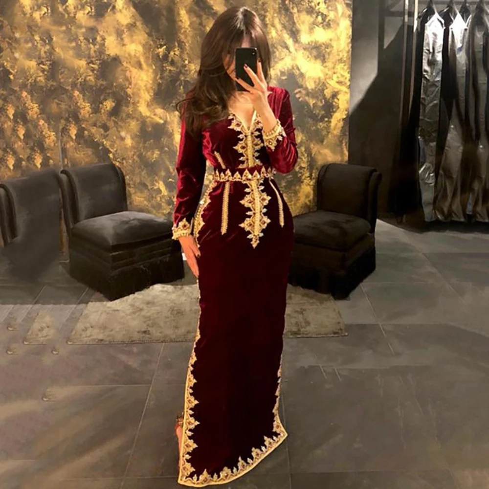 

Laxsesu Mermaid Formal Evening Dresses Moroccan Kaftan Velvet Long Sleeves Muslim Bride Gown 2022 Algerian Vestidos De Fiesta