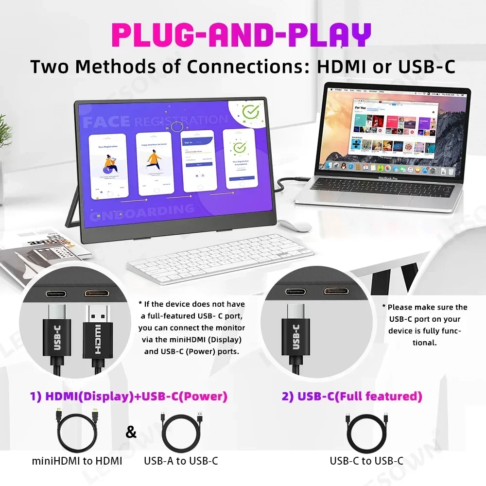 Портативный монитор LESOWN 13 3-дюймовый 4K USB-C HDMI IPS Touch 1920x1080 широкоэкранный