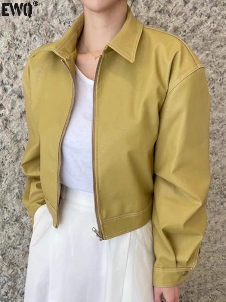 

Женская короткая куртка из искусственной кожи [EWQ], Черная куртка с длинным рукавом, на молнии, пальто, Новинка осени 2023, модная Свободная верхняя одежда, 6U3308