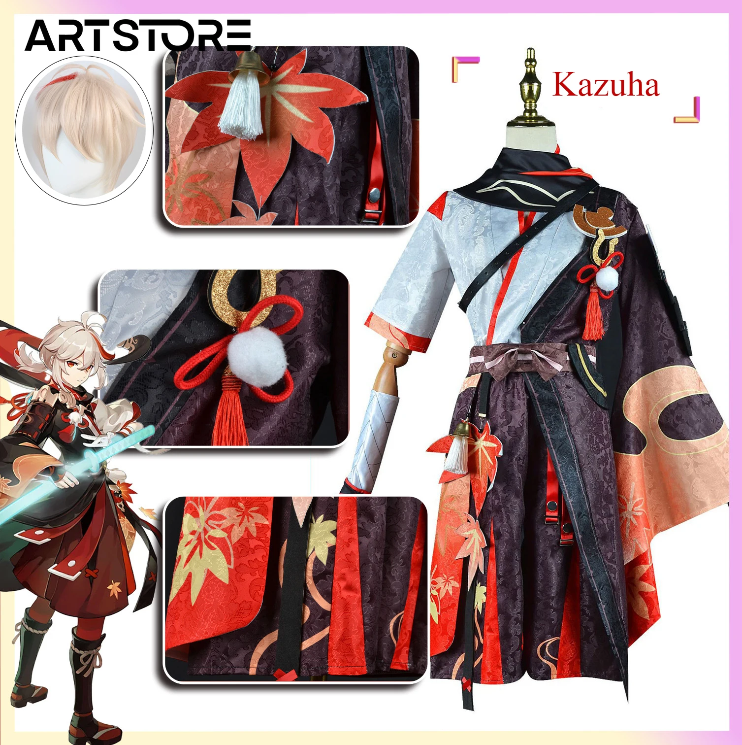

Kaedehara Kazuha Cosplay Game Genshin Impact Costume Halloween Costume Parties Costume Wig Full Set for Game Cosplay Fans