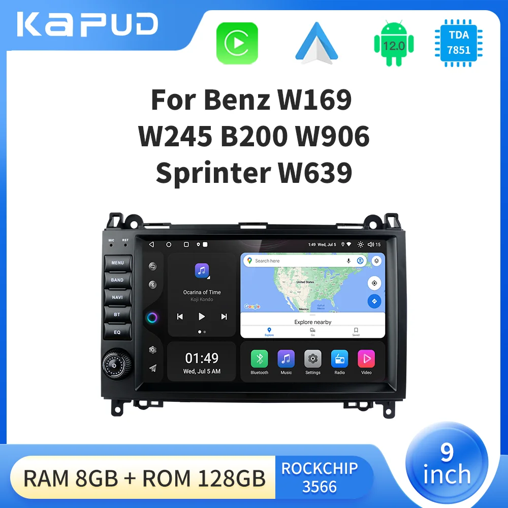 Мультимедийная магнитола Kapud мультимедийный плеер на Android 12 с 9 &quotэкраном для