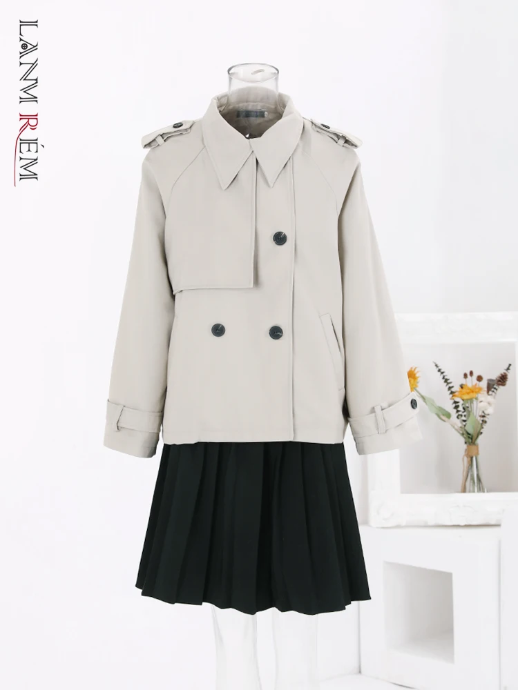 

Тренч LANMREM женский короткий однотонный, модная двубортная ветровка в стиле пэчворк с отложным воротником, осень 2023