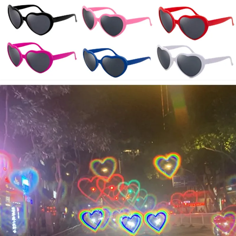 Love Heart Shaped Effects Glasses Watch The Lights Change To Heart Shape At Night Diffraction Glasses Women Fashion Sunglasses