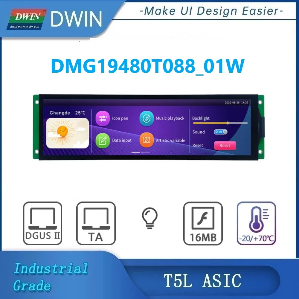 DWIN 8.8 Inch 1920x480 TFT LCD HMI Display Module TTL/RS232 IPS Capacitive Resistive Touch Screen DMG19480T088_01W