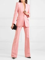 blush single breasted womens suits office set shawl lapel fashion casual free style jacket blazer and wide leg pants