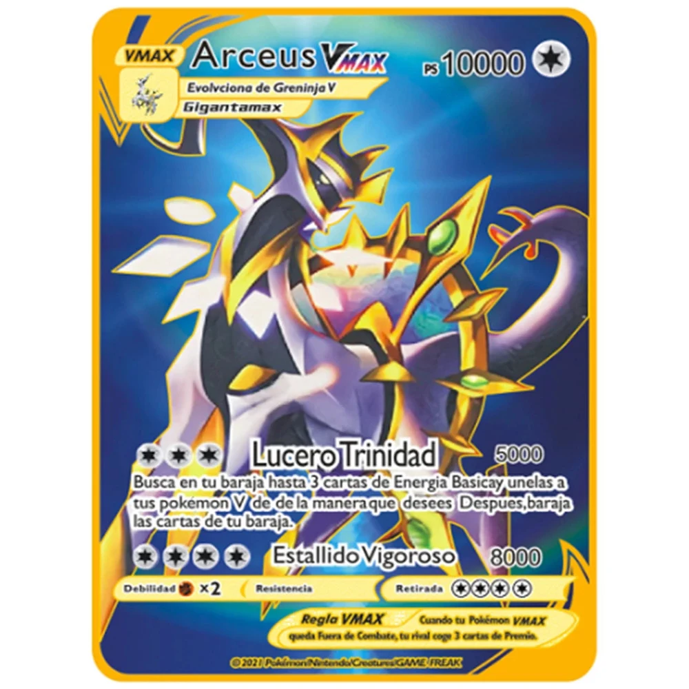 

10000PS Arceus Vmax карты Pokemon металлические испанские карты Пикачу; Чаризард Vstar Золотой ограниченный подарок для детей игровая коллекция карт