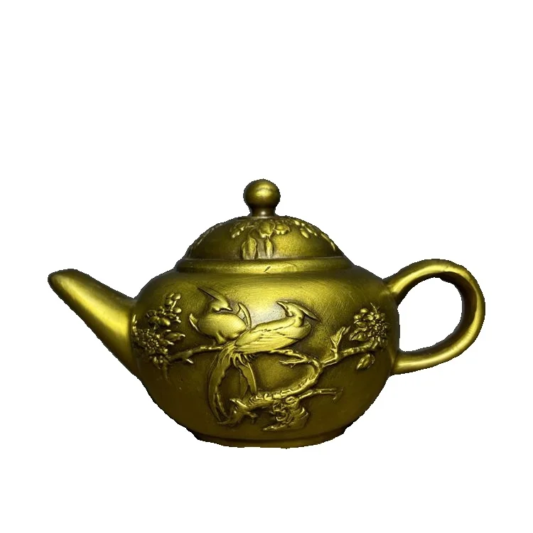 

LAOJUNLU Antique Old Objects Old Copper Happy Teapot Fine Gilt Copper Kettle Water Wine Jug Antique Collection Small Ornaments