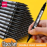 12pcsset deli quick dry waterproof marker pen permanent art marker for eyeliner premium metal fabric for painting oil 0 5mm 1mm