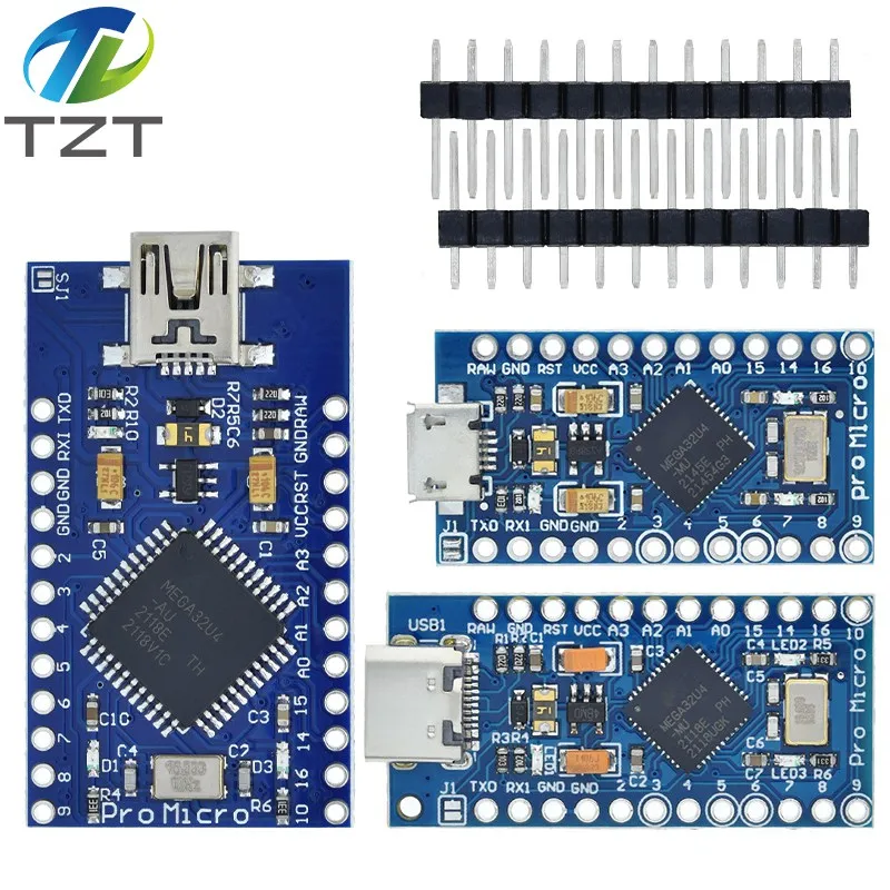 TZT Pro Micro ATmega32U4 5 в 16 МГц Замена ATmega328 для Arduino Mini с 2-рядным штырьковым разъемом Leonardo