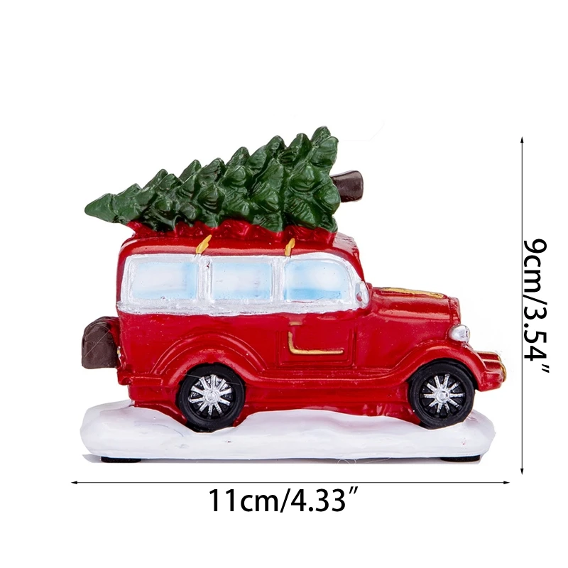 

Animated Xmas Resin Craft Small Car Statue Christmas Red Car Model Figurine LED Lighted Home Tabletop Room Decoration