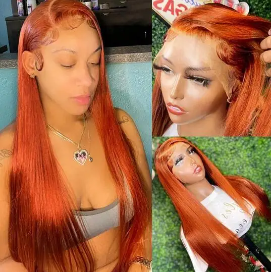 Прозрачный парик для женщин Имбирно-Оранжевый 13x6 передние парики прямые