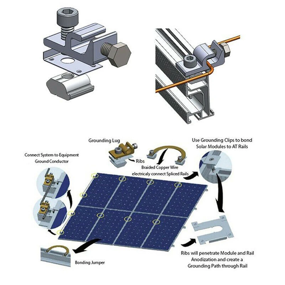 

42x20x14m Solar Panel Mounting Bracket Kit Clamps Ground Lugs Solar Panel Fasteners Photovoltaic Support Solar System Parts