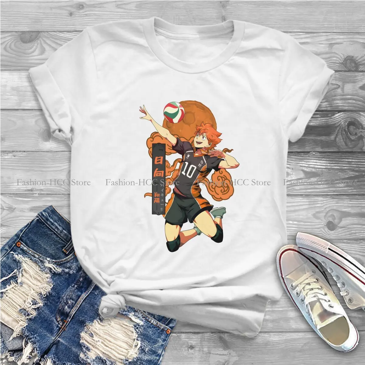 Haikyuu мультфильм аниме полиэстер футболка для женщин Хината шоё потрясающая