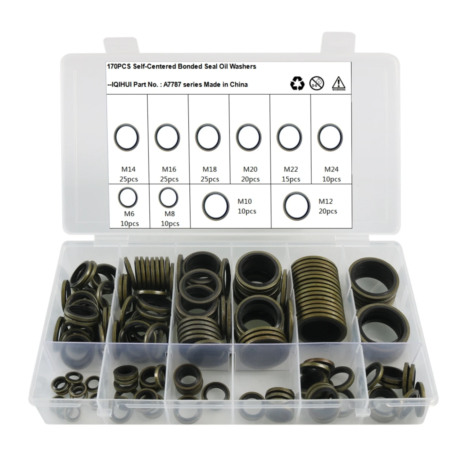 

A7787 170 in 1 10 Sizes O-type Seal Oil Washer Assortment Metal Kit O-shape Oil Seal Self-Centered Bonded Seal