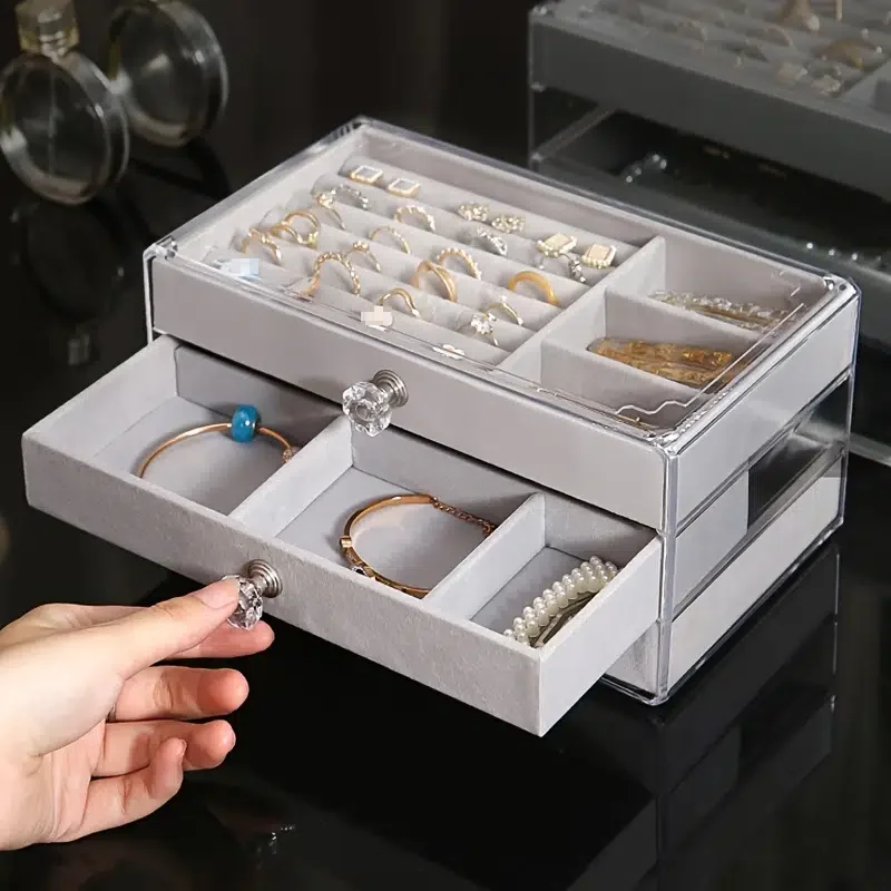 

Шкатулка для хранения ювелирных изделий, изысканная коробка для ожерелий и сережек, прозрачная шкатулка большой емкости с несколькими сетк...