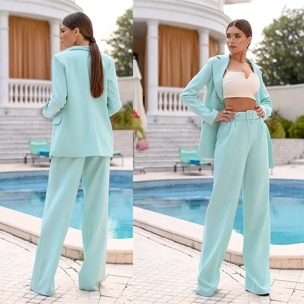 Mint Green Office Lady Blazer Suits Formal Women Work Wear Prom Party Business Outfits Jacket Pants Sets Costume 2 Pieces Custom