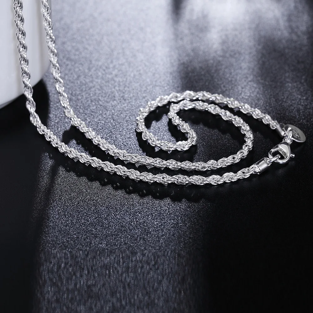 

Special offer 925 Stamp Silver color Necklace 3MM chain 16-24 Inch Beautifully twisted rope for Women Fashion Jewelry Gift