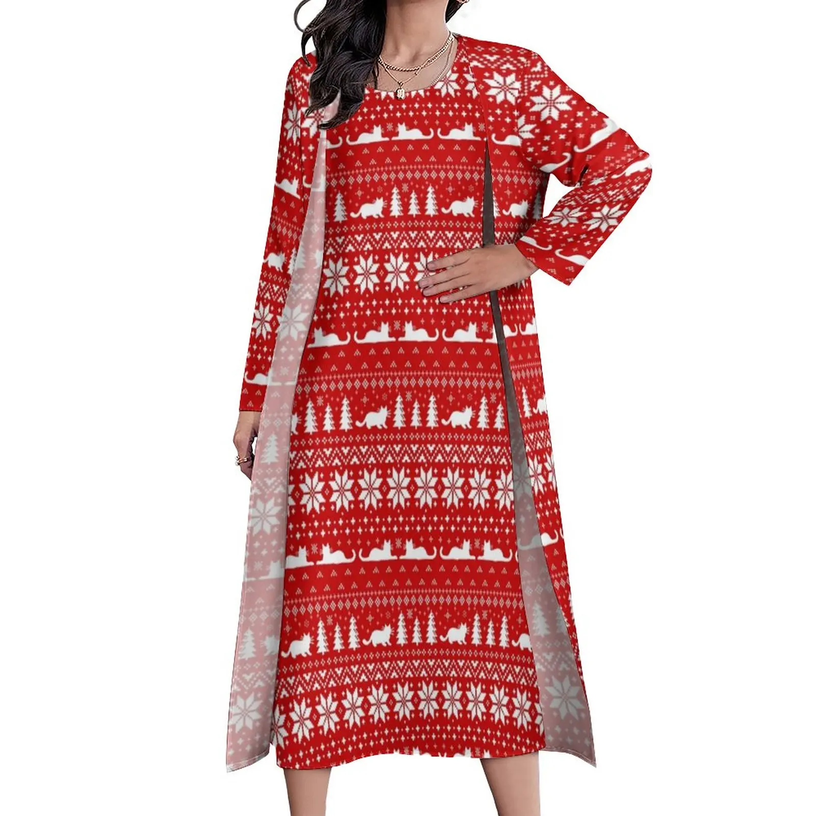 

Винтажное платье для влюбленных кошек, веселое рождественское праздничное милое Макси-Платье, длинные пляжные платья в стиле бохо, женская ...