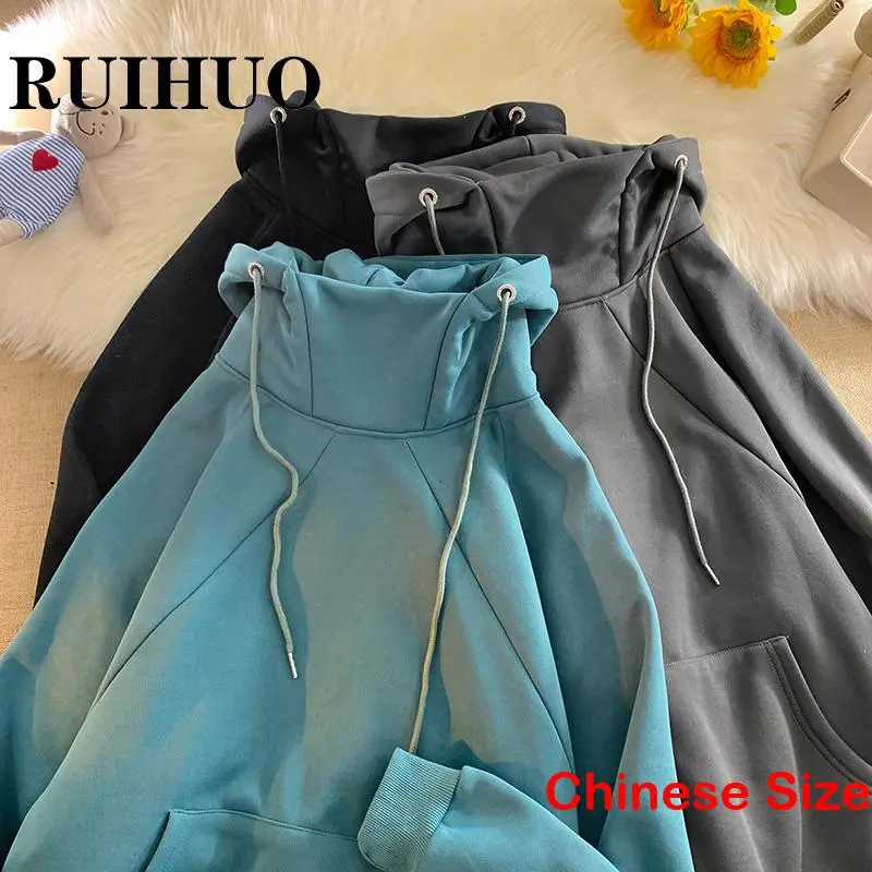 

RUIHUO Solid Men's Hoodies and Sweatshirts New Sweatshirt Hooded Man Black Hoodie Jackets Korean Fashion 5XL 2023 Spring