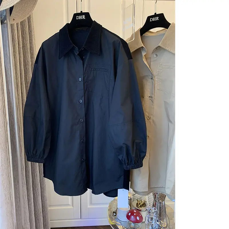 

SuperAen 2022 свободная Лоскутная Ретро Чистая хлопковая Вельветовая длинная рубашка из двух частей, ветровка, женские топы