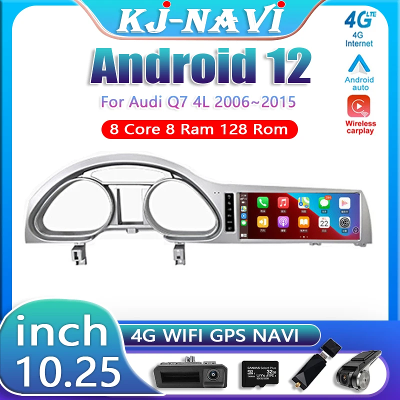 

10,25 дюймовый сенсорный экран Android 12 для Audi Q7 4L 2006 ~ 2015, автомобильные аксессуары, мультимедийные мониторы Carplay, микрофон, радио плеер
