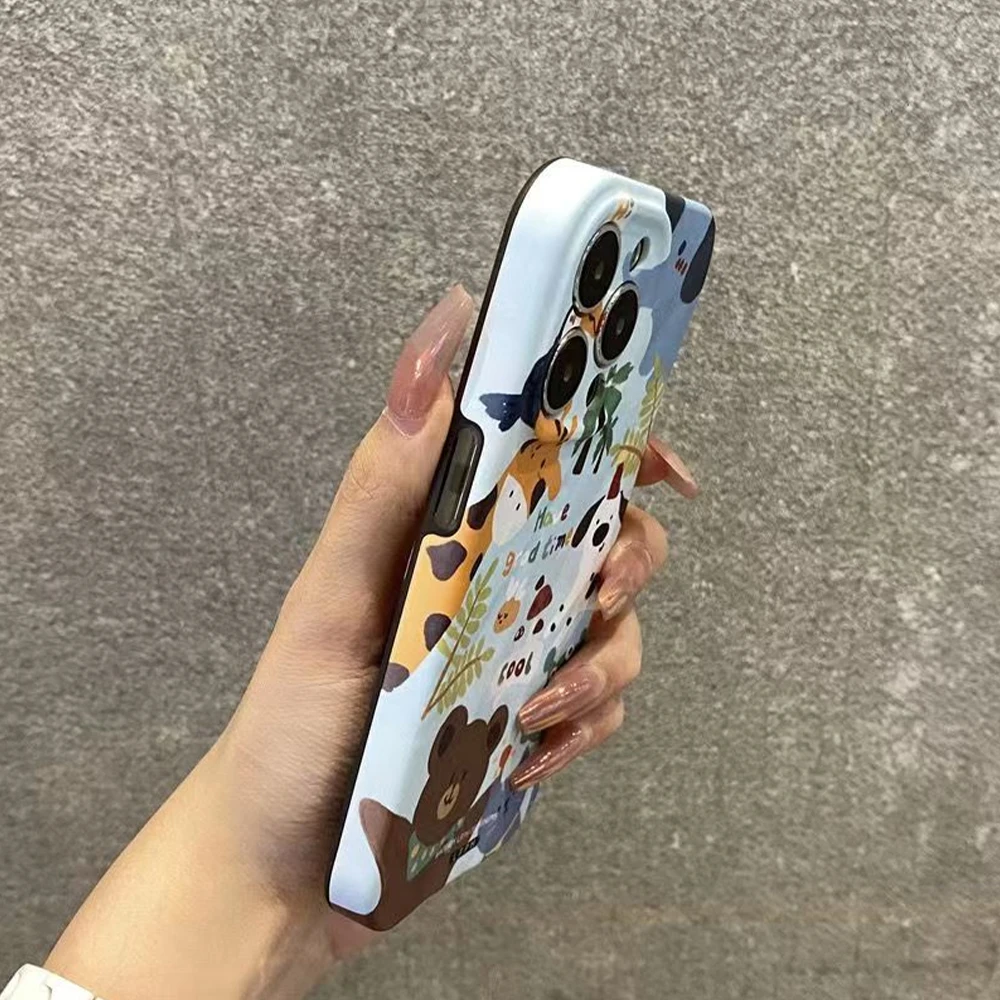 For IPhone 14 Pro INS Lovely Graffiti Zoo Fold New Anti Drop Film Two-in-one Phone Case for IPhone 14 13 11 12 Pro Cover images - 6