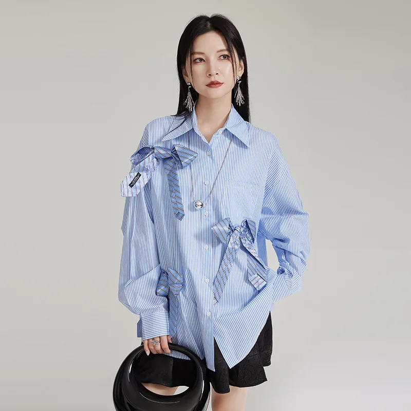 Женская рубашка с длинным рукавом и большим бантом свободного покроя