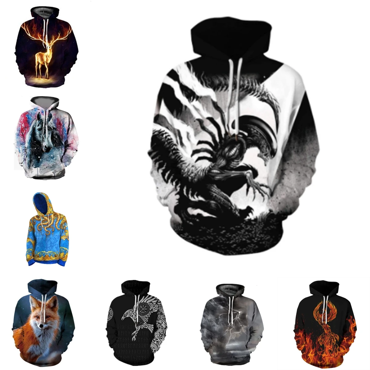 Adults Animals Scorpion Alien Fox 3D Digital Printing Hoodies Halloween Cosplay Costume Party Dress Up Sweatshirt Top Shirt