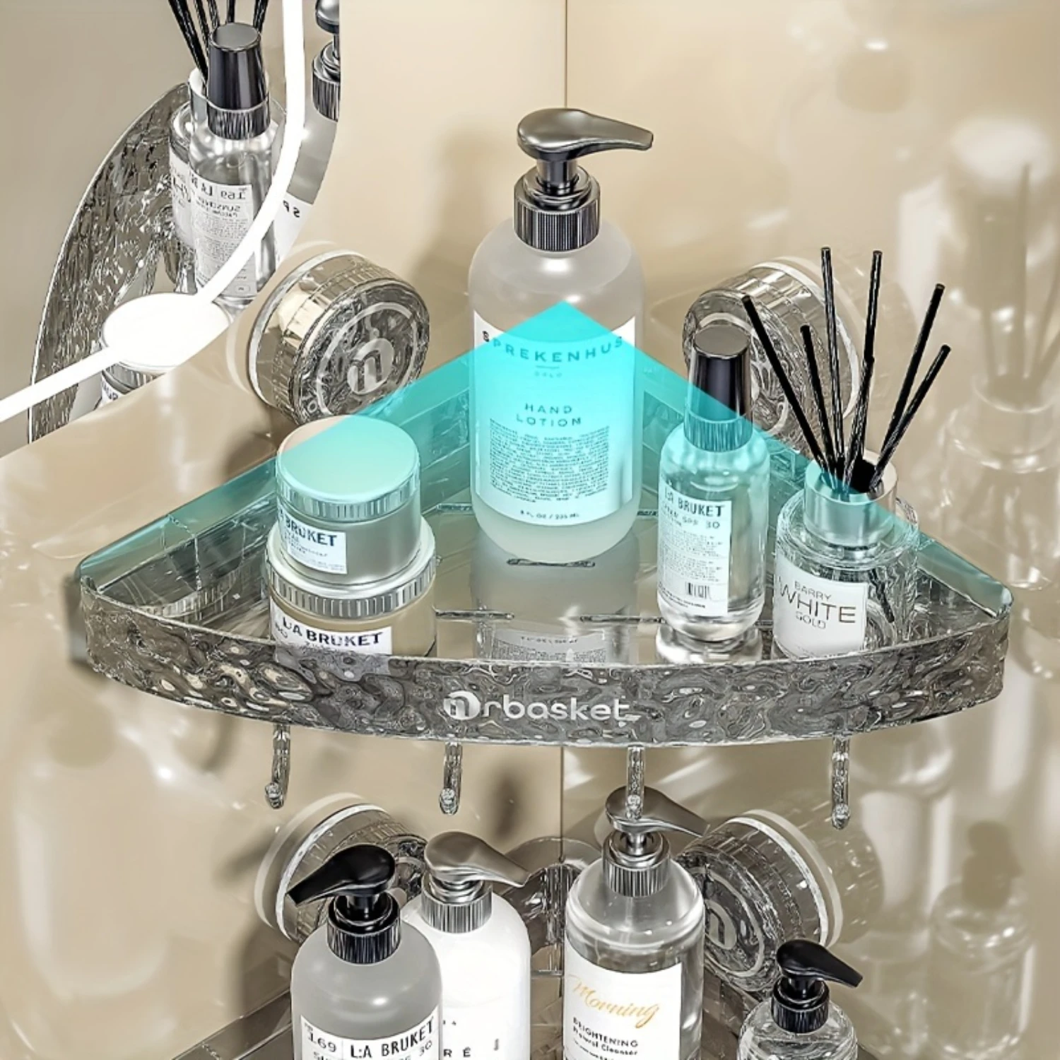 1 шт. треугольная полка на присоске для ванной комнаты с волнистой водой