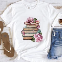 2022 summer women flower floral book cute print short sleeve ladies tee female tops shirt clothes tshirt womens graphic t shirt